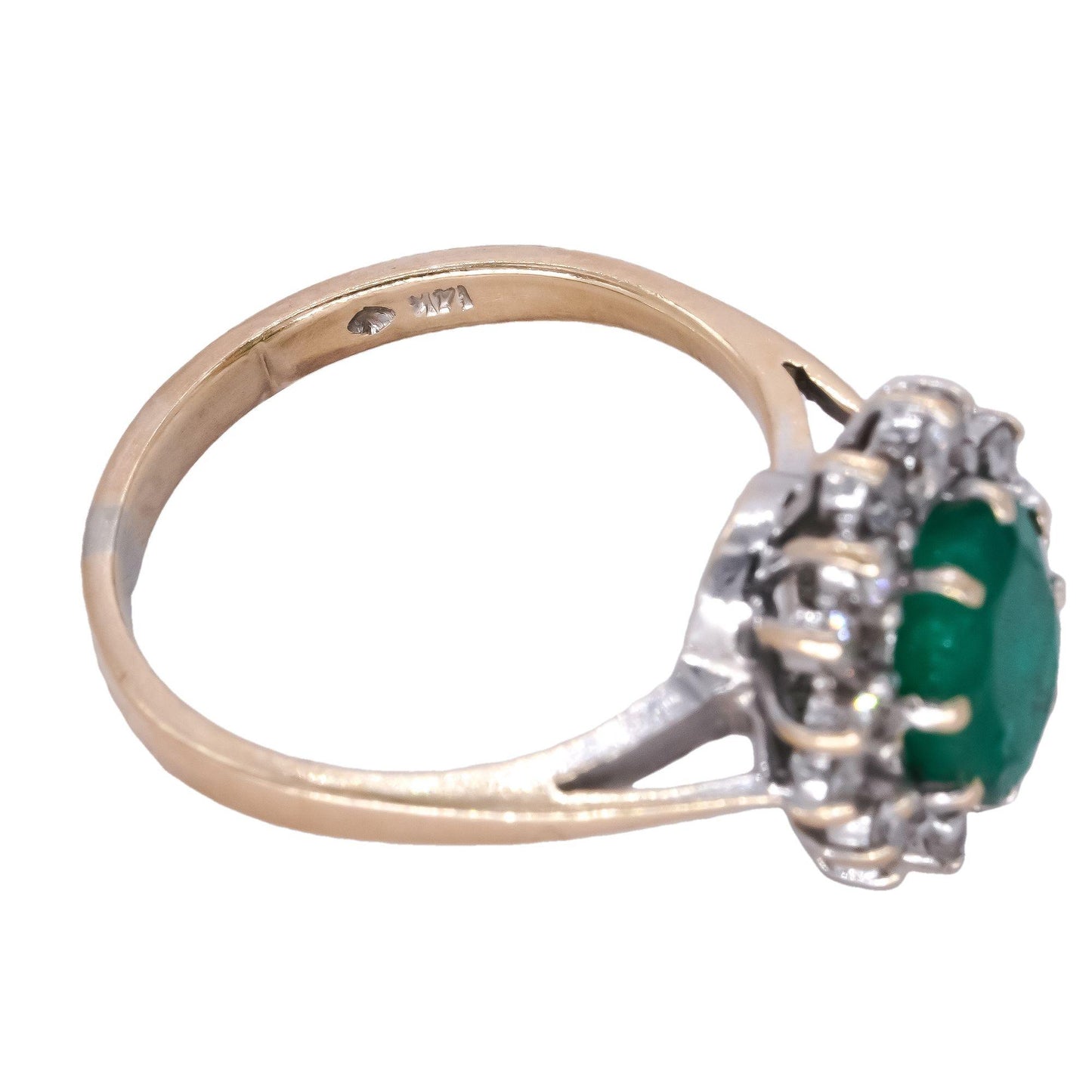 14k White & Yellow Gold Jewelry 1.20CT Diamond And Emerald Cocktail Ring Size 7