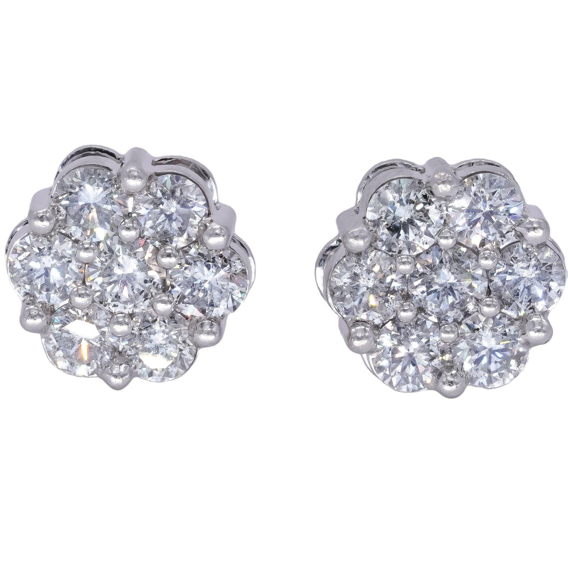 10k White Gold Jewelry 5.20CT Diamond Cluster Flower Stud Earrings