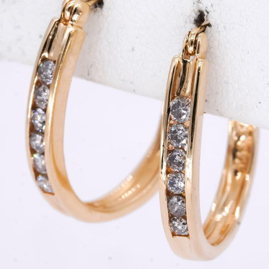 14k Yellow Gold Jewelry 0.36CT Diamond Oval Drop Hoop Earrings