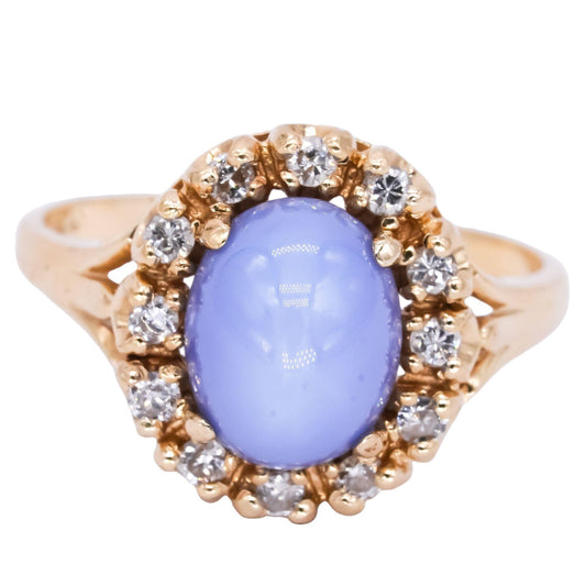 14k Yellow Gold Lindy Star Sapphire + 0.22ct Diamond Cocktail Ring Size 6