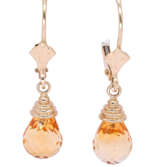 14k Yellow Gold Briolette Citrine Dangle Drop Earrings