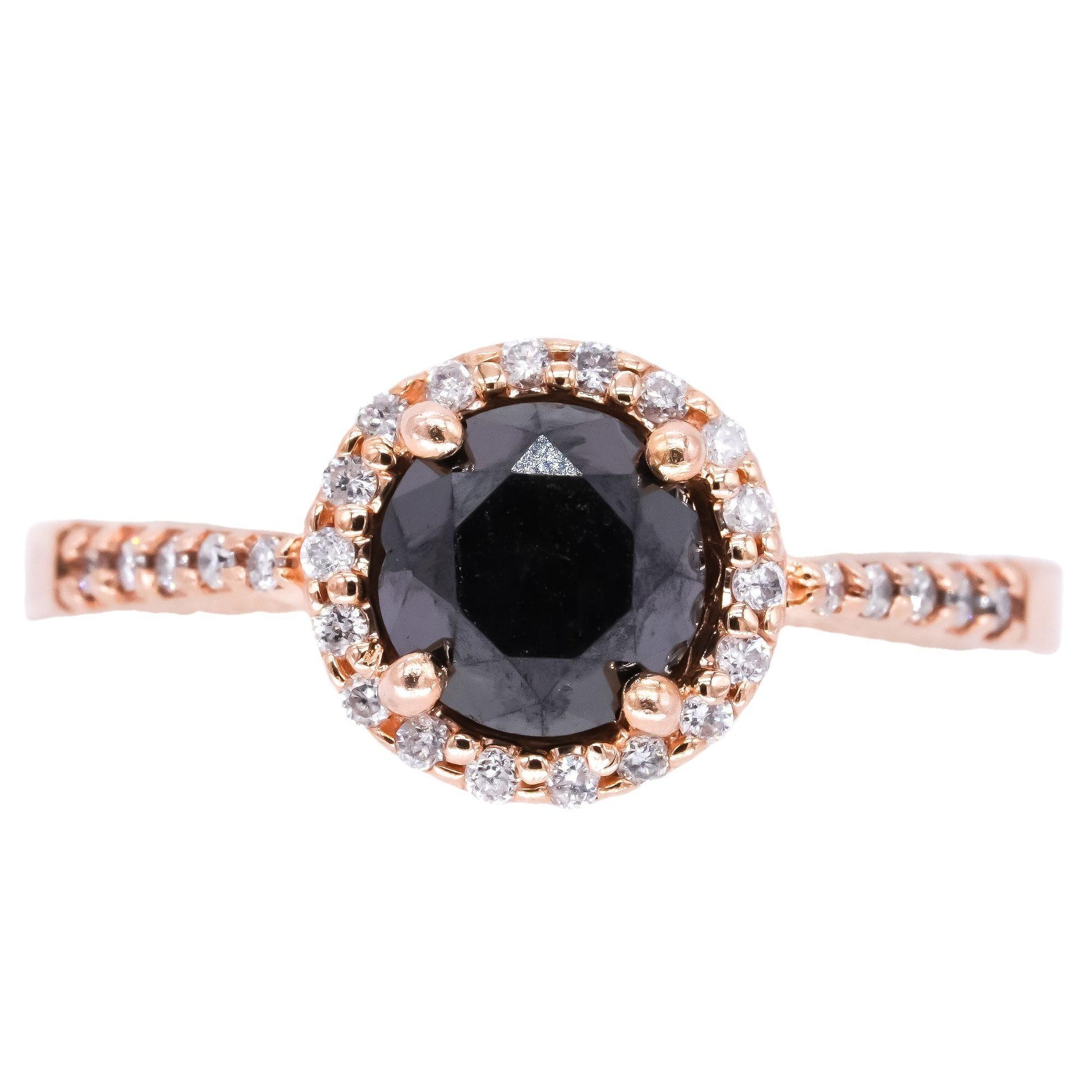 14k Rose Gold 2.0ct Black and White Diamond Halo Wedding Ring Size 8.25