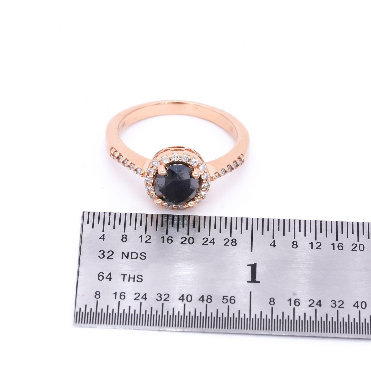 14k Rose Gold 2.0ct Black and White Diamond Halo Wedding Ring Size 8.25