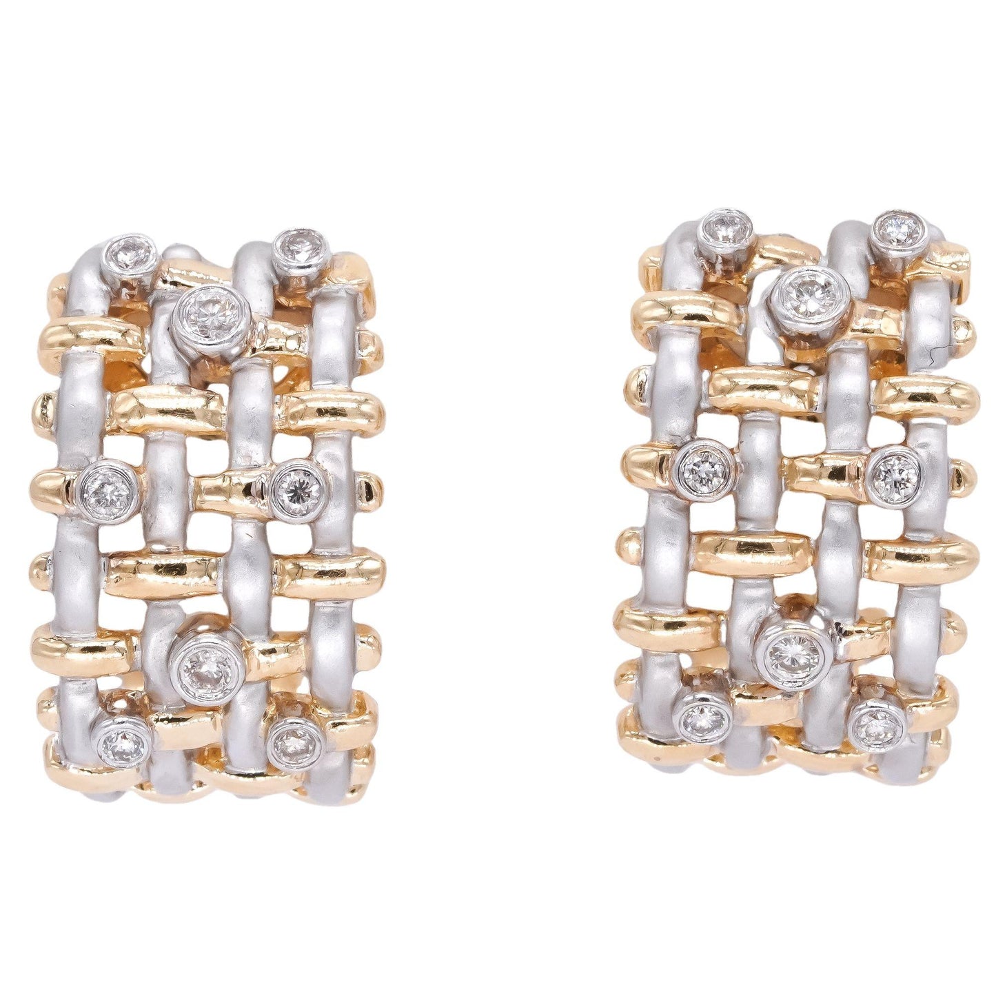 14k White and Yellow Gold 0.28ct Diamond Weave Style Earrings