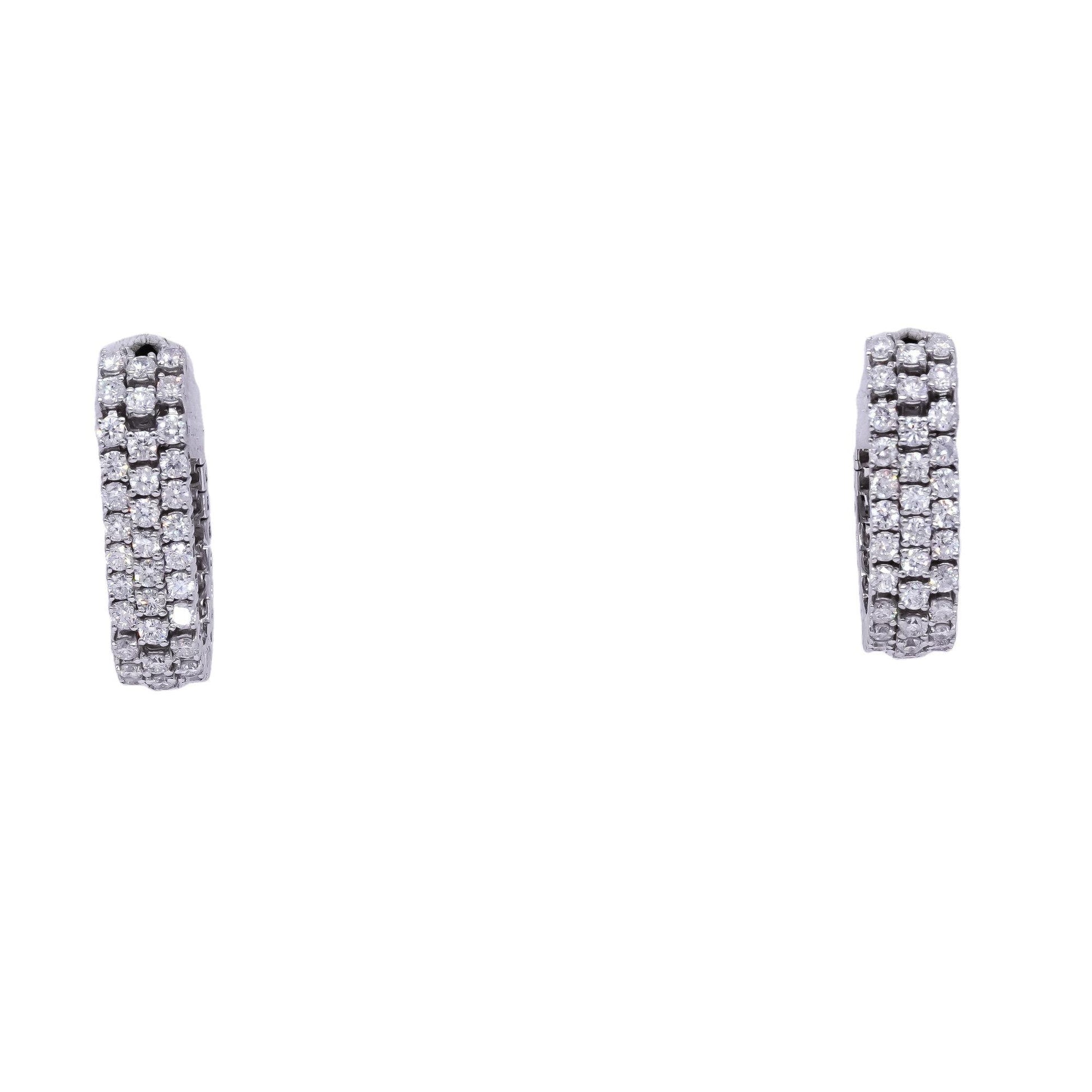 Designer 18k white gold jewelry 2.0CT diamond flexible huggie earrings