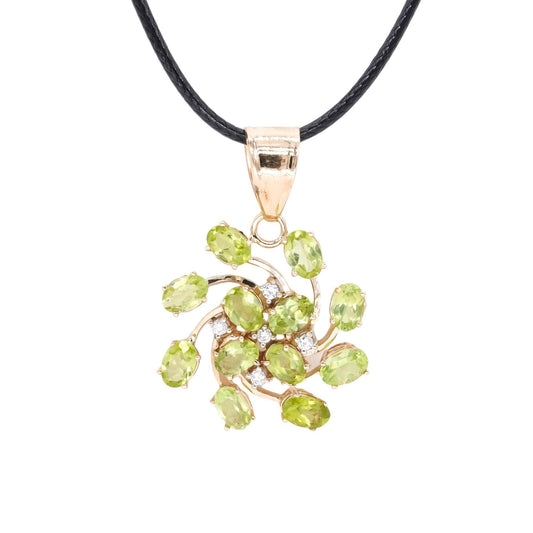 14k Yellow Gold 4.62ct Peridot + VS Diamond Jumbo Flower Pendant Necklace