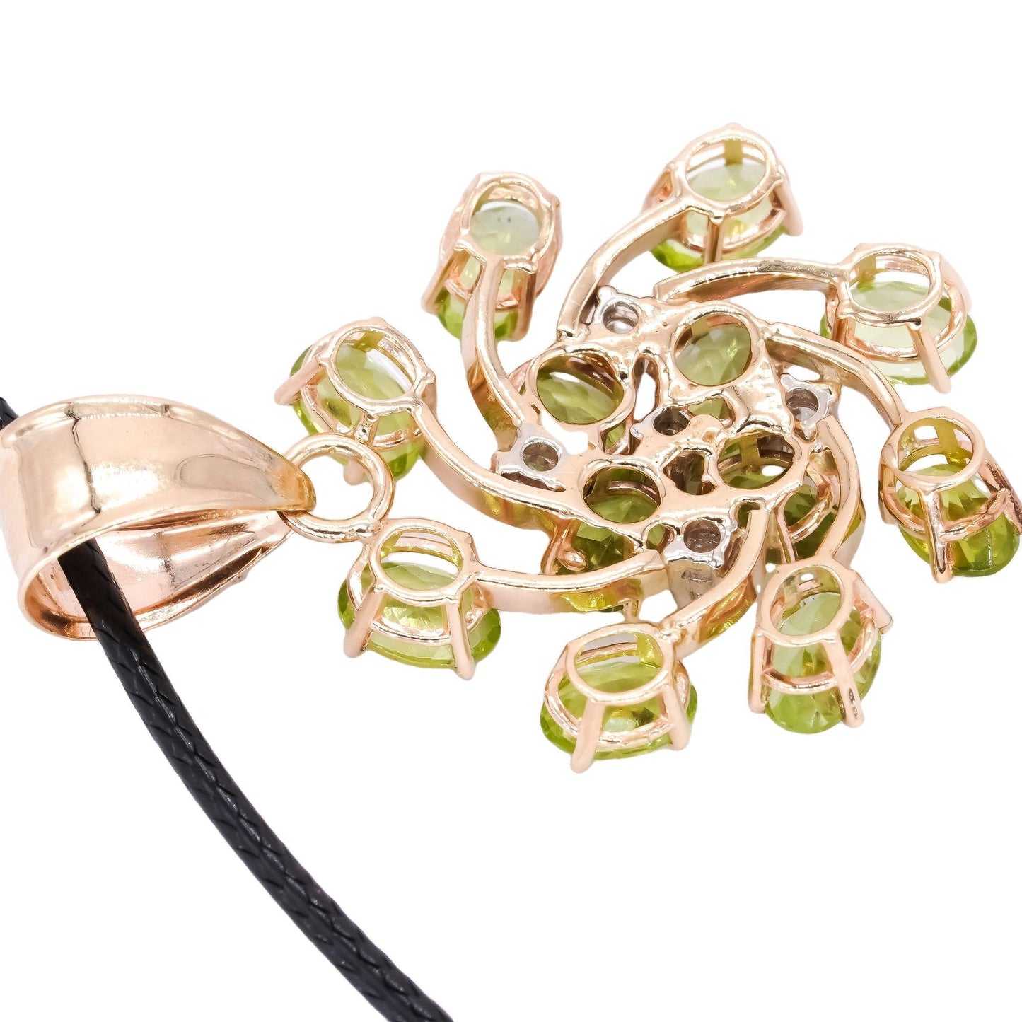 14k Yellow Gold 4.62ct Peridot + VS Diamond Jumbo Flower Pendant Necklace