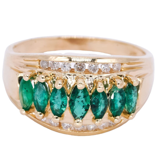 14k Yellow Gold 0.90CT Diamond & Emerald Wide Band Ring size 9