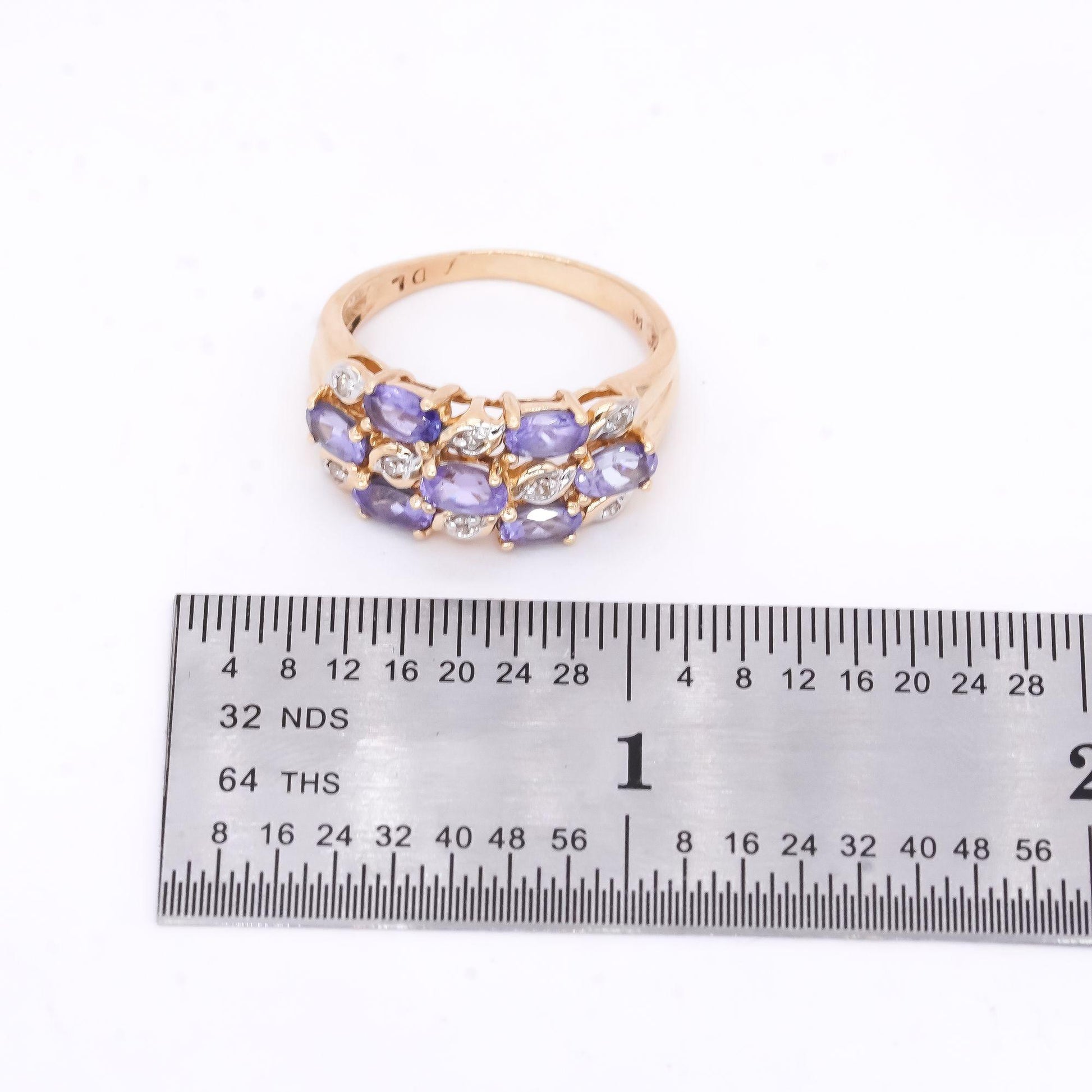 14k Yellow Gold 1.32CT Diamond & Tanzanite Cluster Cocktail Ring size 8