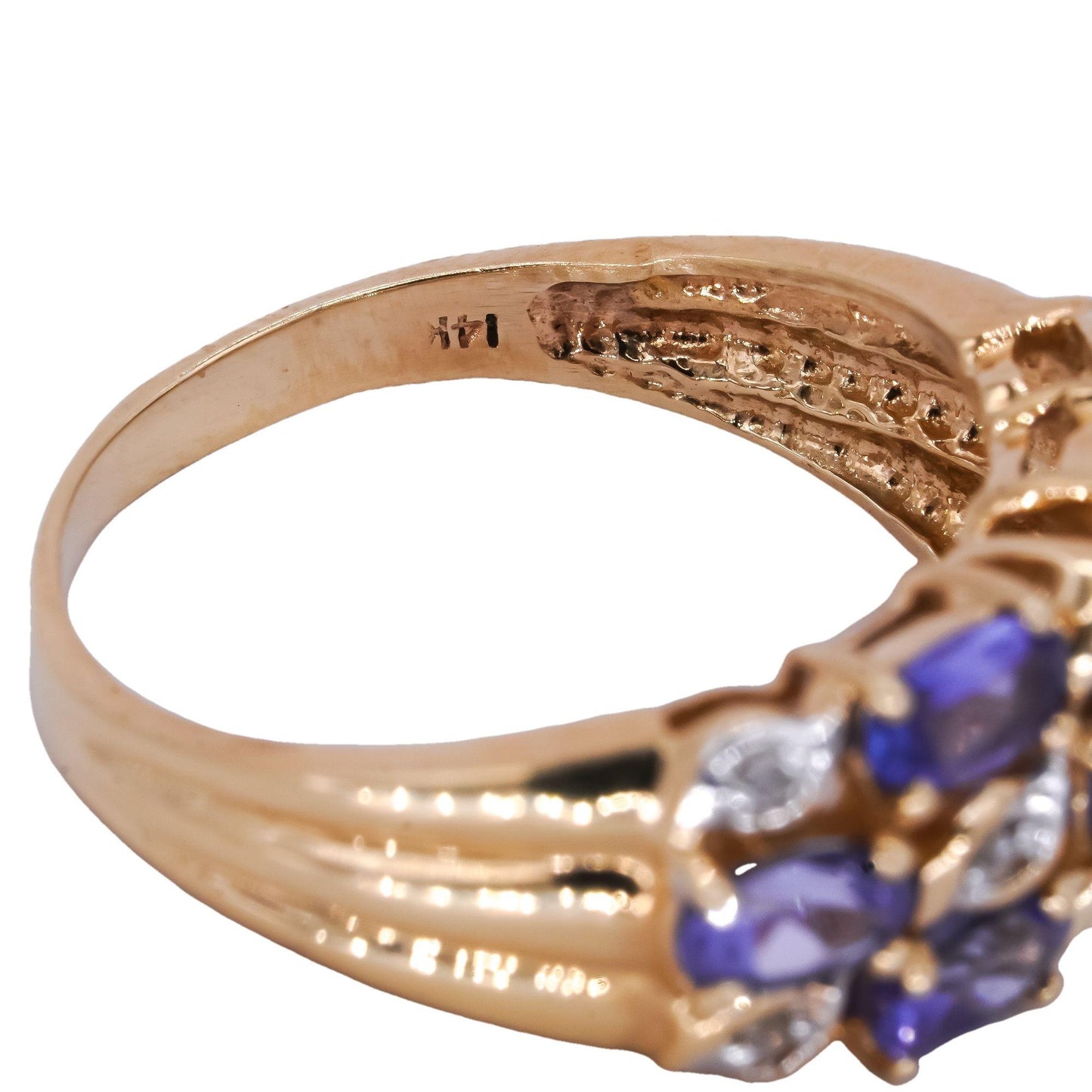 14k Yellow Gold 1.32CT Diamond & Tanzanite Cluster Cocktail Ring size 8