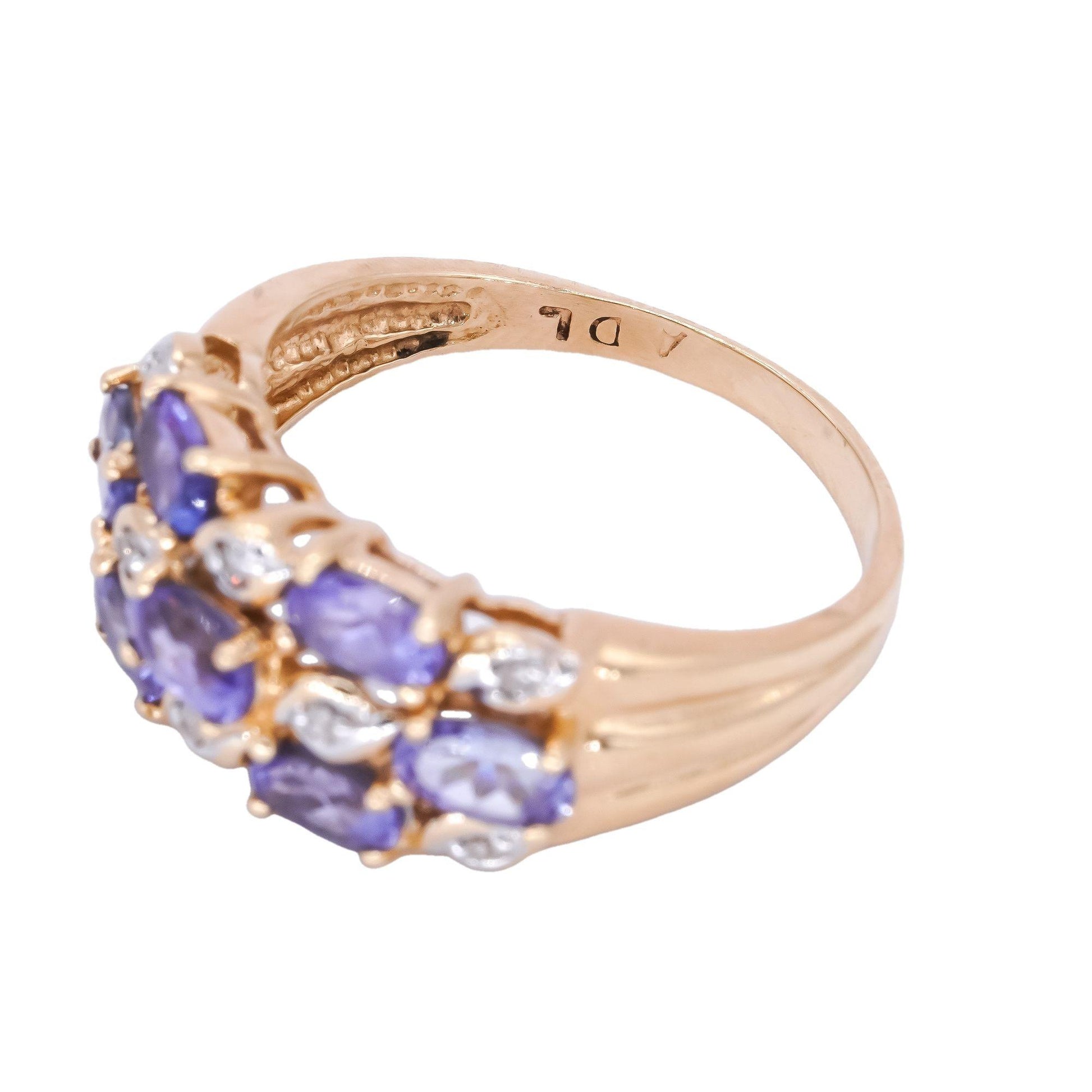 14k Yellow Gold 1.32CT Diamond & Tanzanite Cluster Cocktail Ring size 8