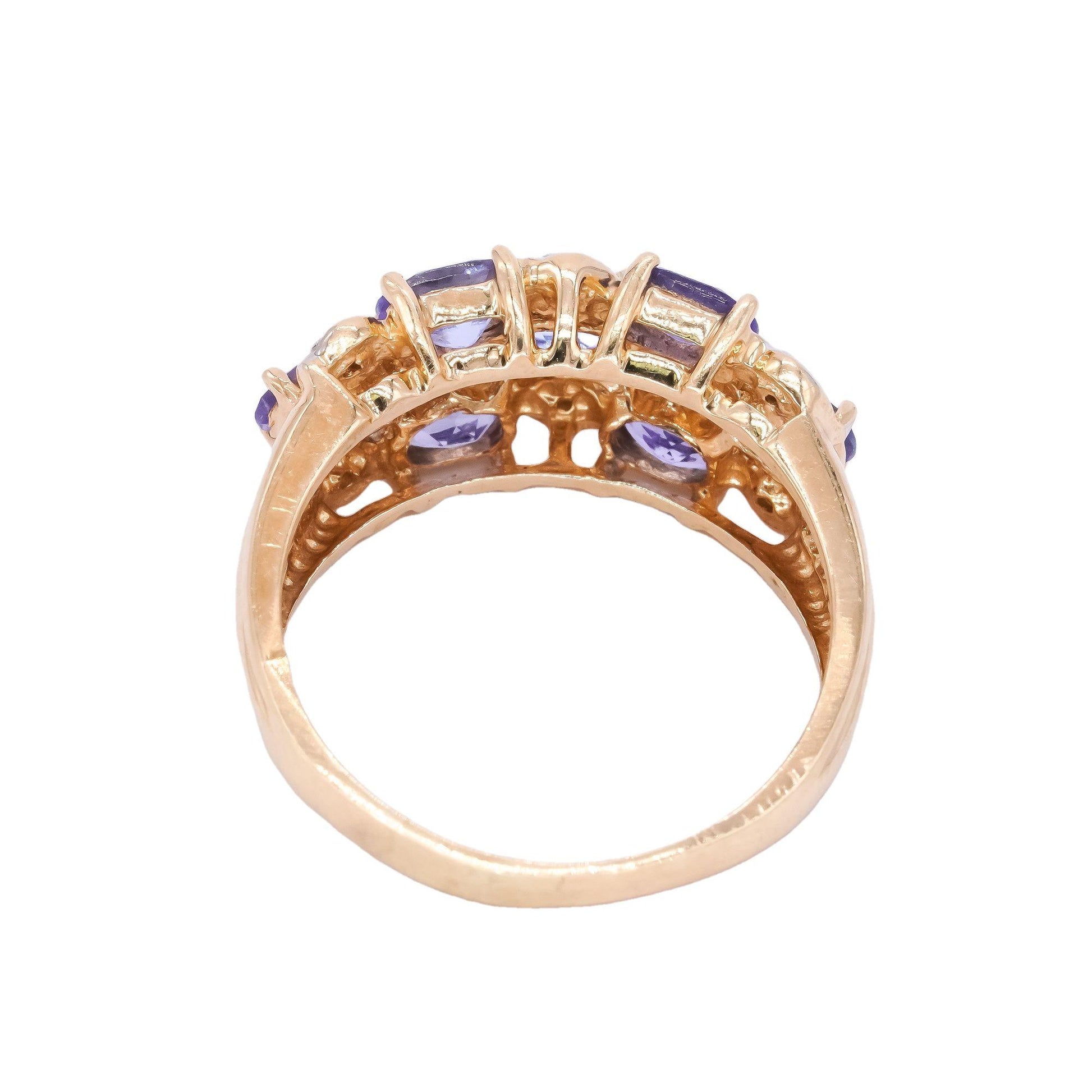 14k Yellow Gold 1.32CT Diamond & Tanzanite Cluster Cocktail Ring size 8