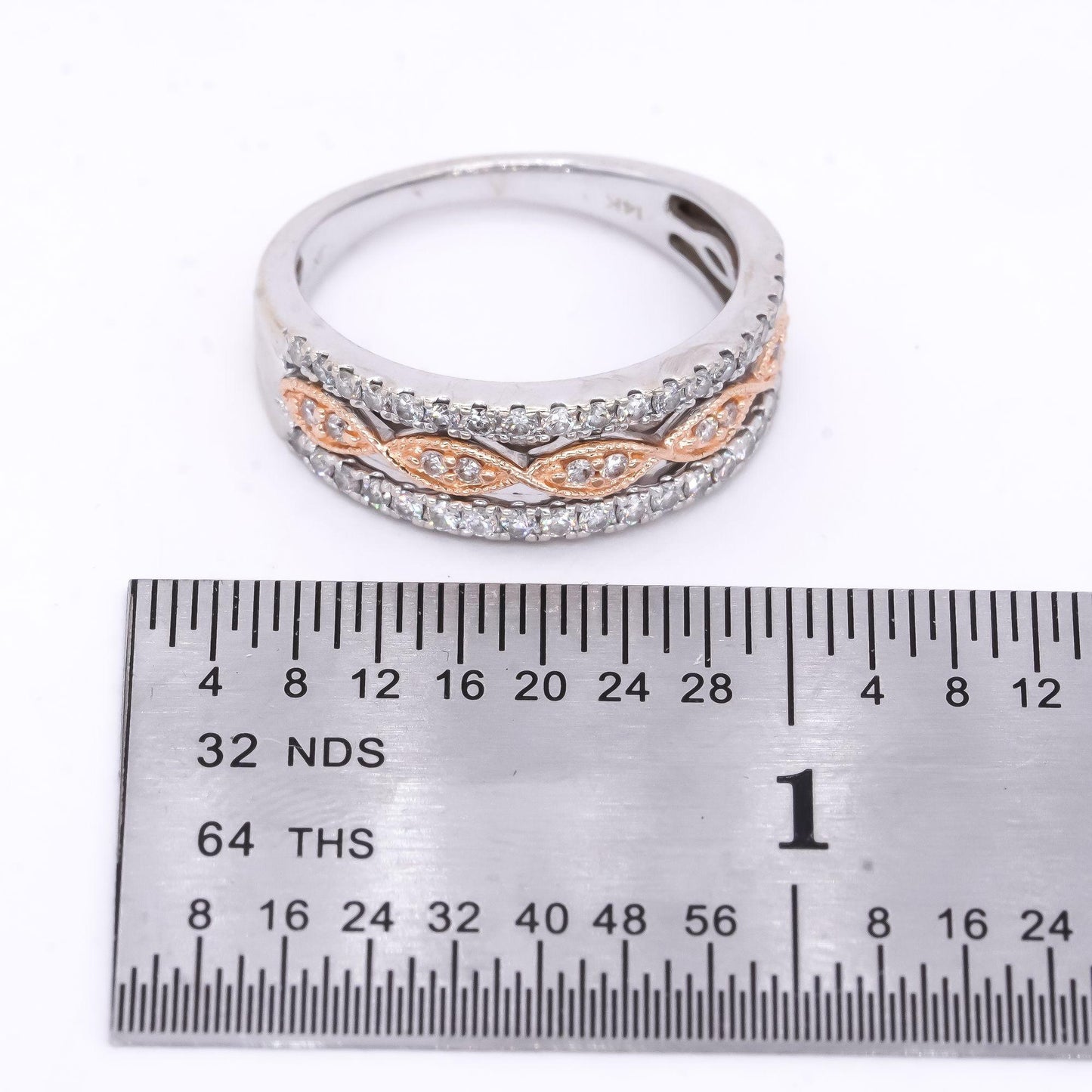 14k White & Yellow Gold VS 0.50CT Diamond 3-Row Wedding Ring size 7