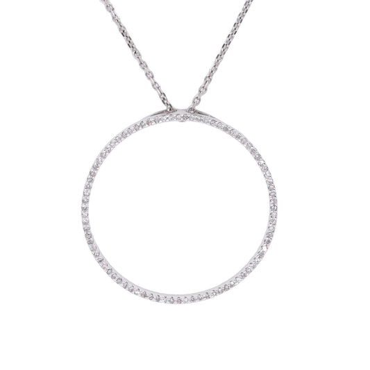 14k White Gold Jewelry 0.25CT Diamond Jumbo Circle Pendant Necklace