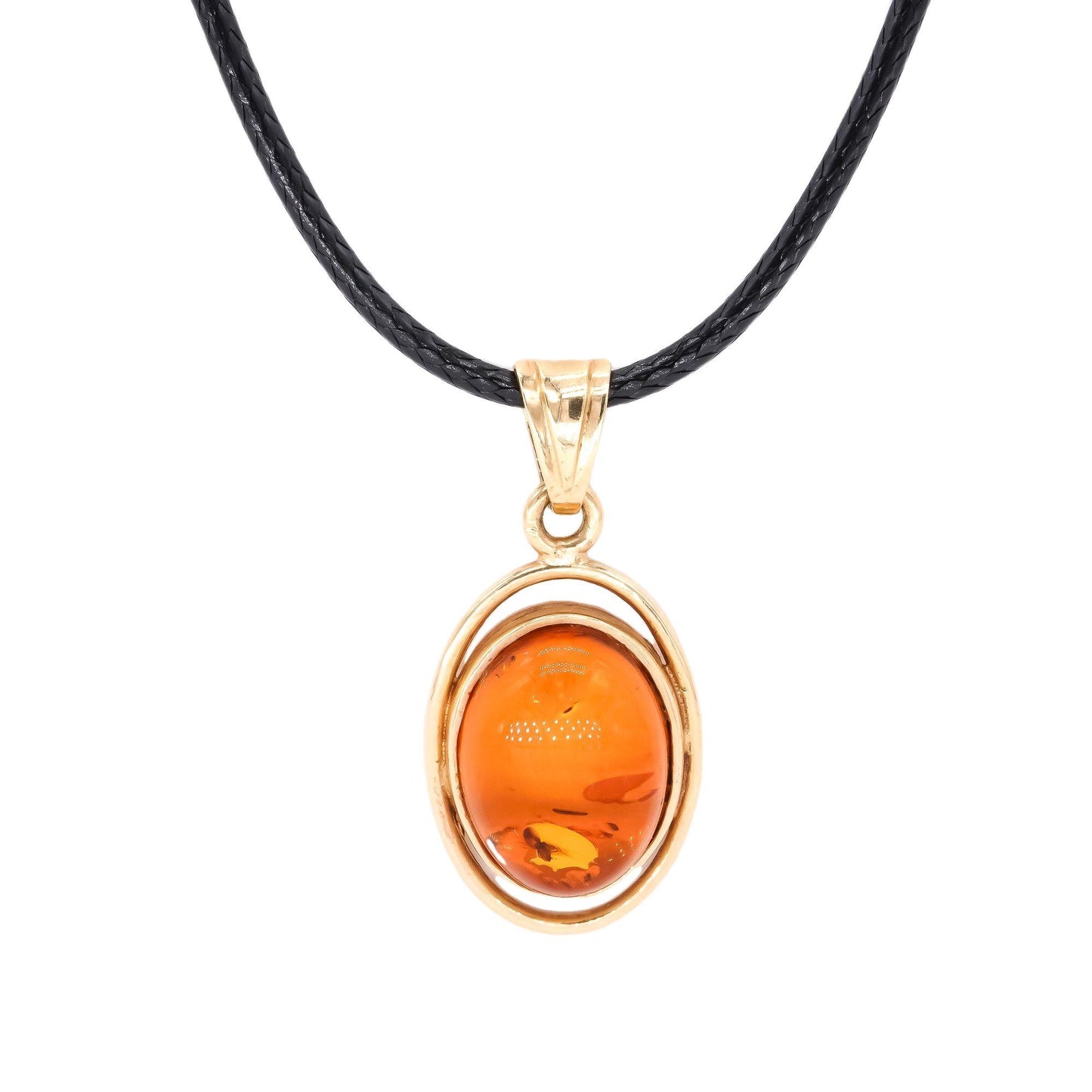 14k Yellow Gold Jewelry Amber Retro Pendant Necklace