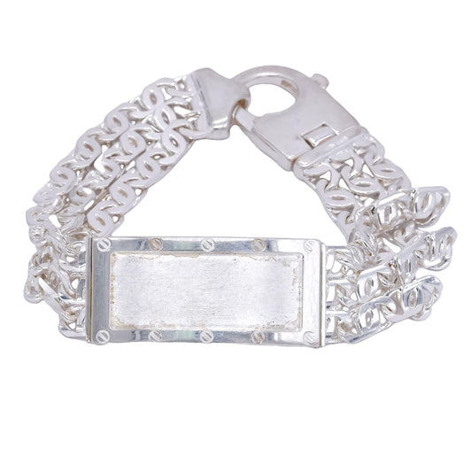 Sterling Silver Jumbo Men's ID Plate Fancy Link Multi-Chain Bracelet