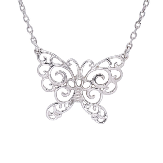 Sterling Silver Jewelry Filigree Butterfly Pendant Chain Necklace