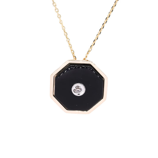 14k Yellow Gold Jewelry 0.02CT Diamond & Onyx Octagon Pendant Necklace