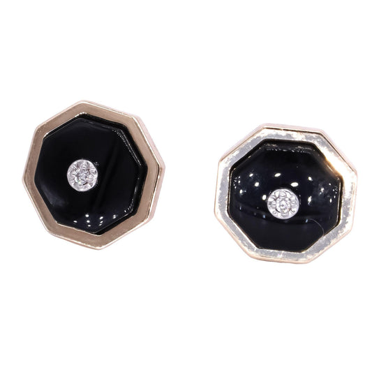 14k Yellow Gold 0.02CT Diamond & Octagon Onyx Stud Earrings