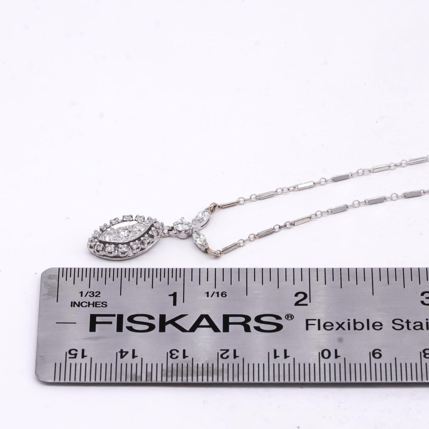 Vintage 14 K White Gold 0.70CT VS Marquise & Round Diamond Drop Necklace