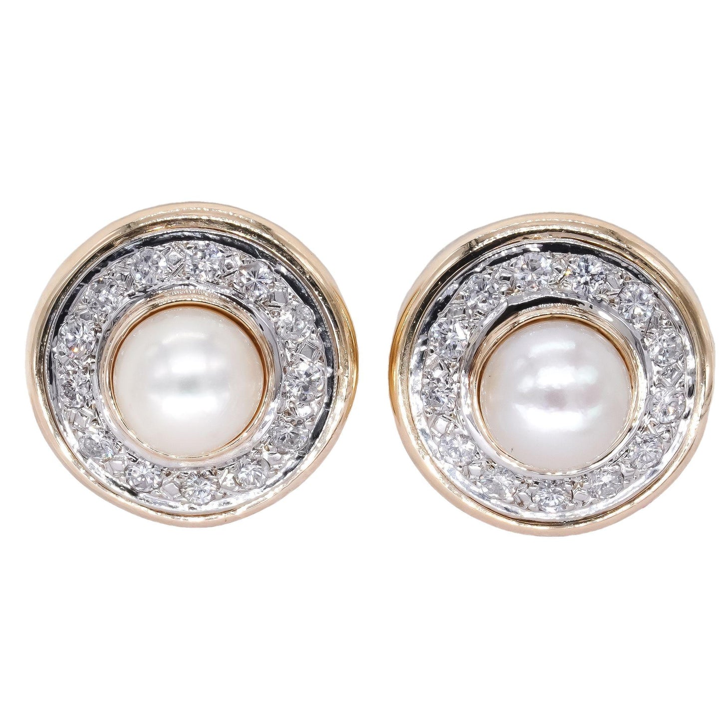 14k White & Yellow Gold Jewelry 1.0CT Diamond & Pearl Halo Clip-On Earrings