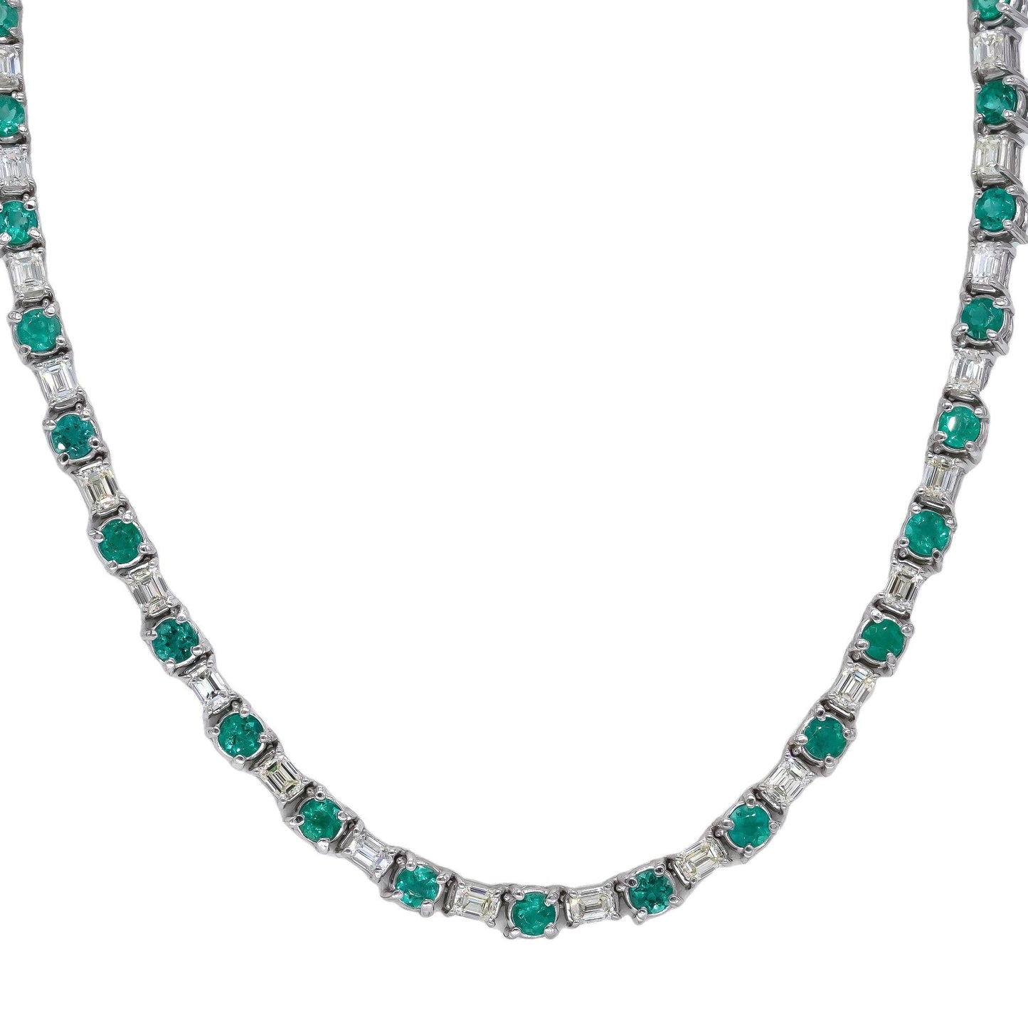 14k White Gold 34.31ct VS Diamond & Emerald Formal Link Necklace w/$168k Retail