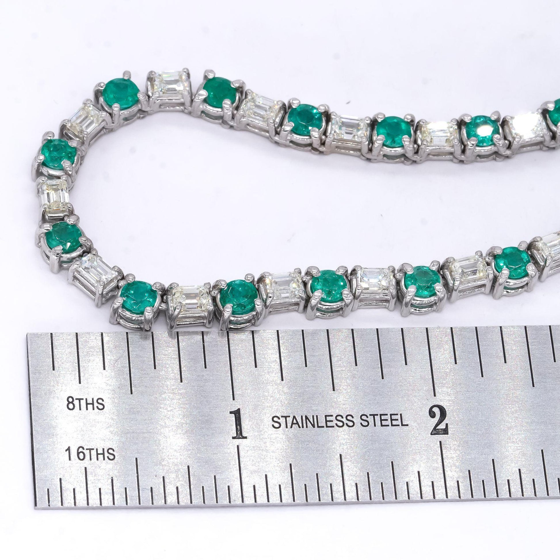 14k White Gold 34.31ct VS Diamond & Emerald Formal Link Necklace w/$168k Retail