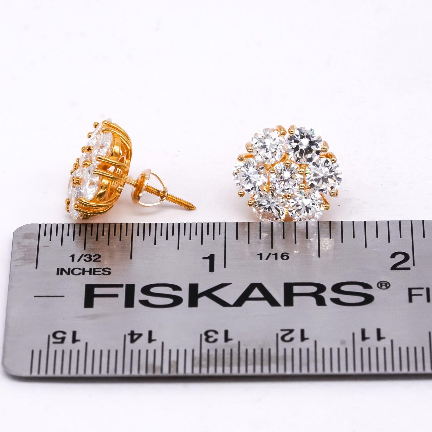 14k yellow gold 6.84CT VS Lab Grown diamond cluster stud screw back earrings