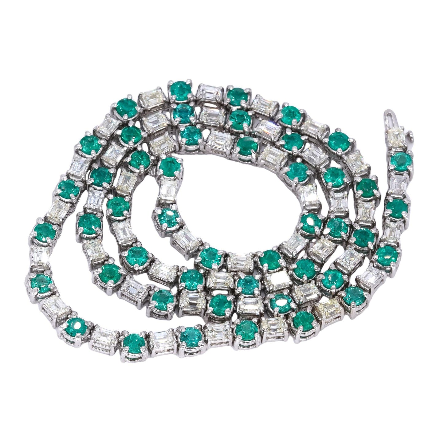 14k White Gold 34.31ct VS Diamond & Emerald Formal Link Necklace w/$168k Retail