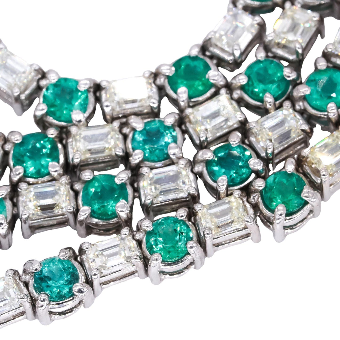 14k White Gold 34.31ct VS Diamond & Emerald Formal Link Necklace w/$168k Retail