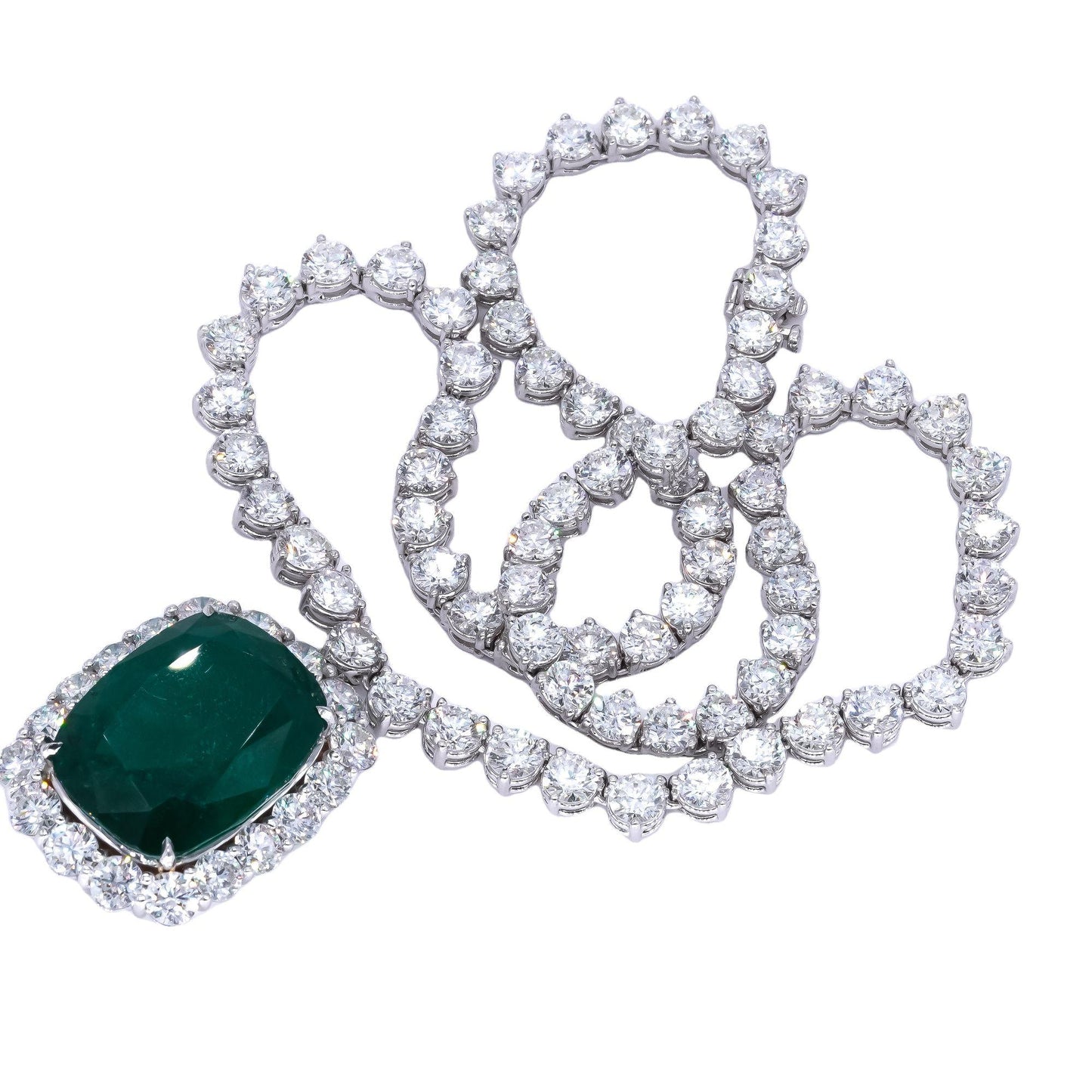 GRS Certified 18k Gold 83.52ct Diamond & Emerald Formal Necklace w/$1.35m Retail