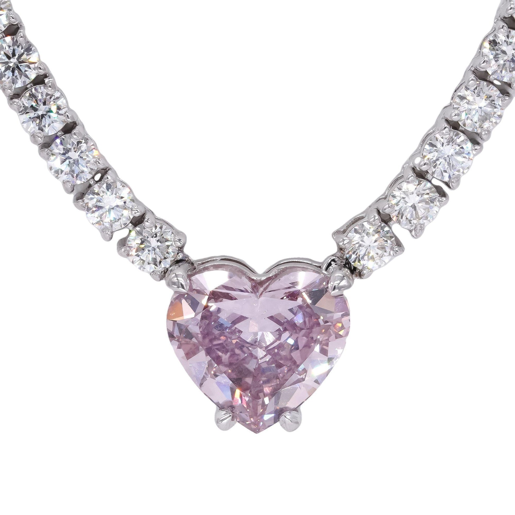 GIA Cert 31.28ct VVS Heart Shaped Pink & Round Cut Diamond Formal Necklace