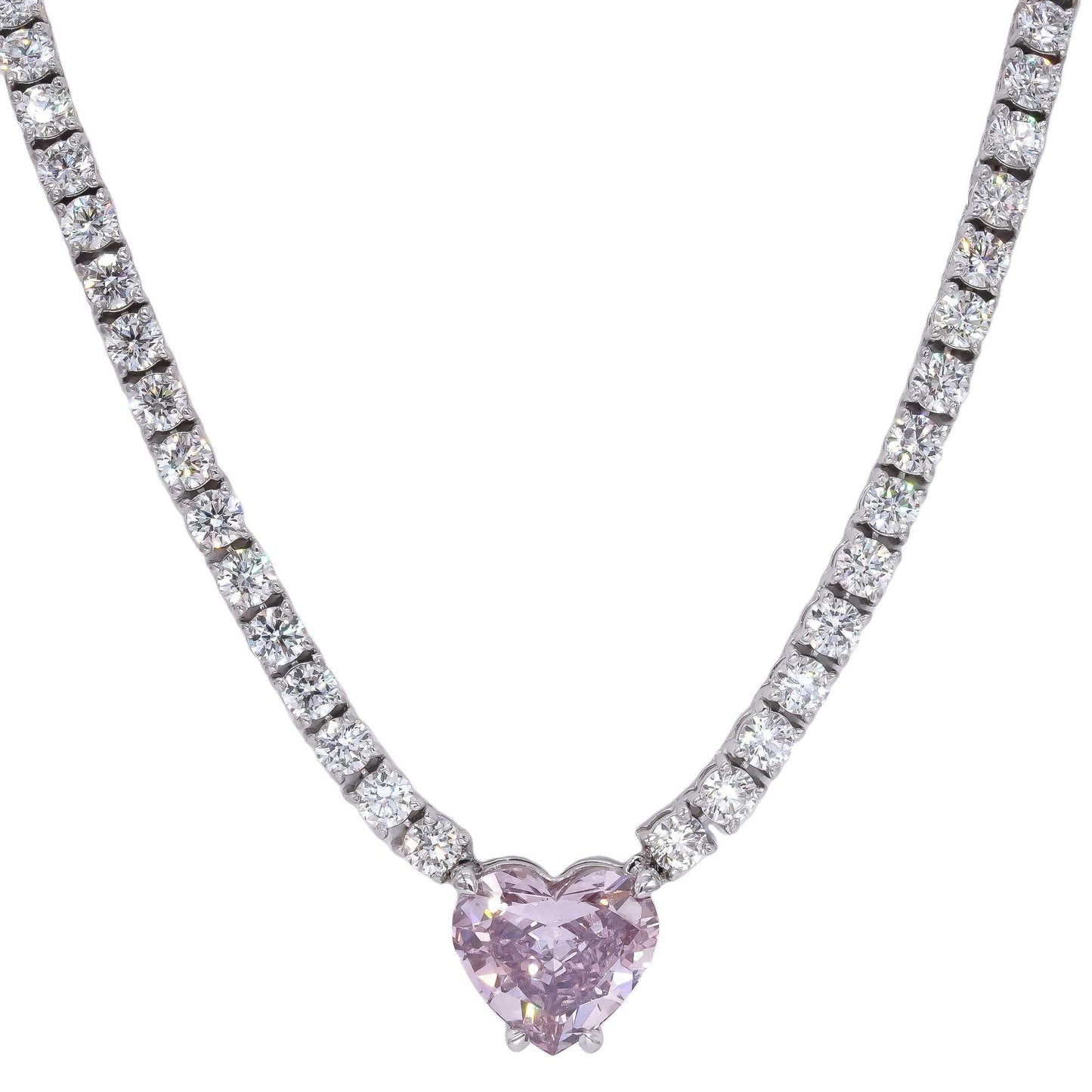 GIA Cert 31.28ct VVS Heart Shaped Pink & Round Cut Diamond Formal Necklace