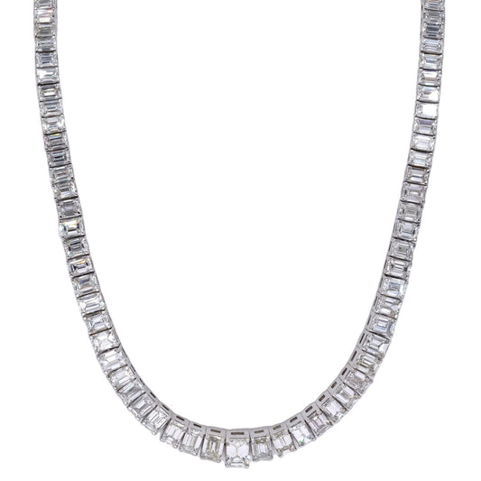 18k White Gold 29.13ct VS Emerald Cut Diamond Riviera Necklace w/ $240k Retail