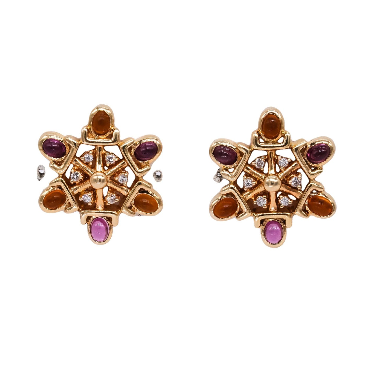 14k Yellow Gold Jewelry 1.95CT Diamond Citrine Pink Tourmaline Stud Earrings