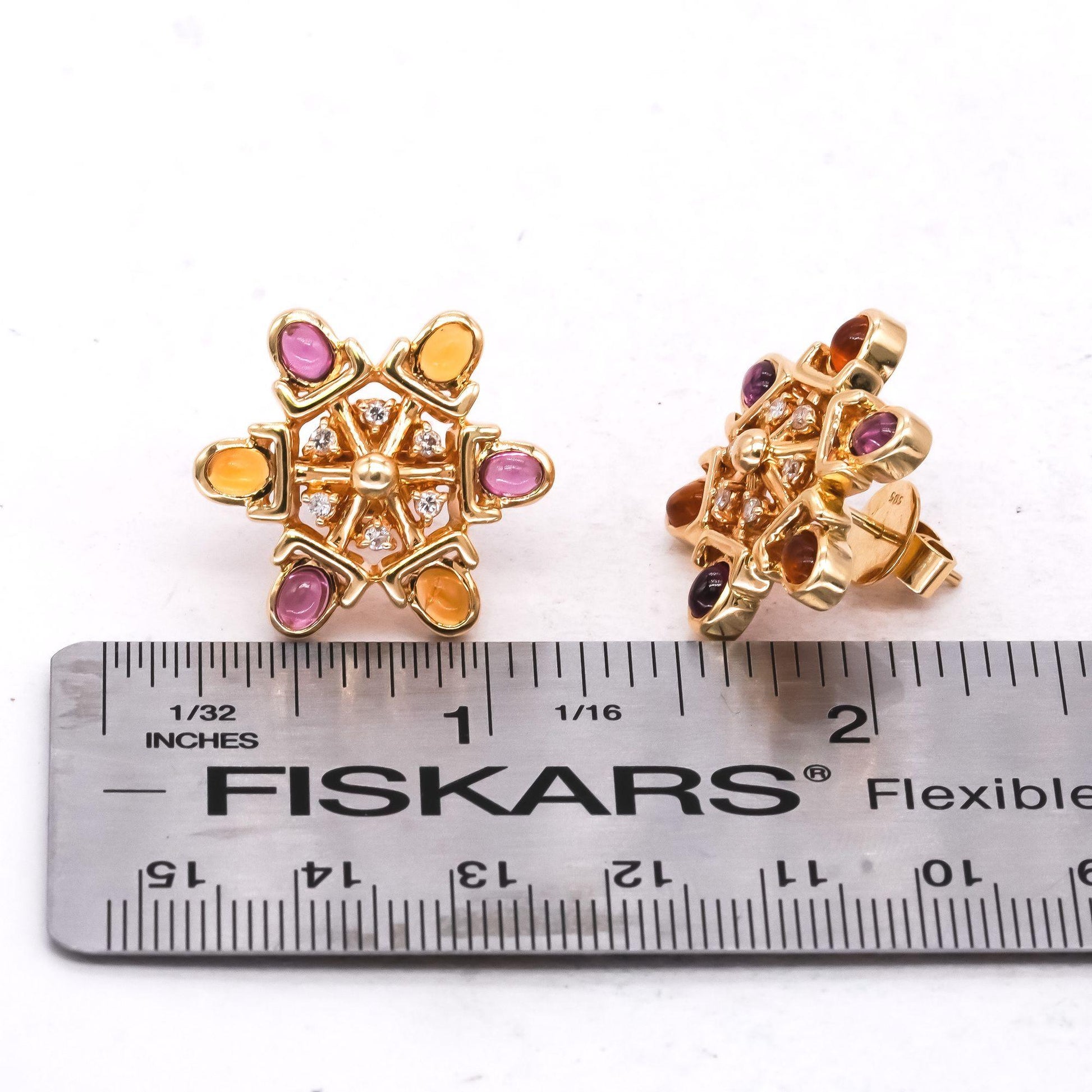 14k Yellow Gold Jewelry 1.95CT Diamond Citrine Pink Tourmaline Stud Earrings