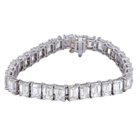 Platinum 31.28ct VS Emerald Cut Diamond Tennis Bracelet w/ $600k Retail