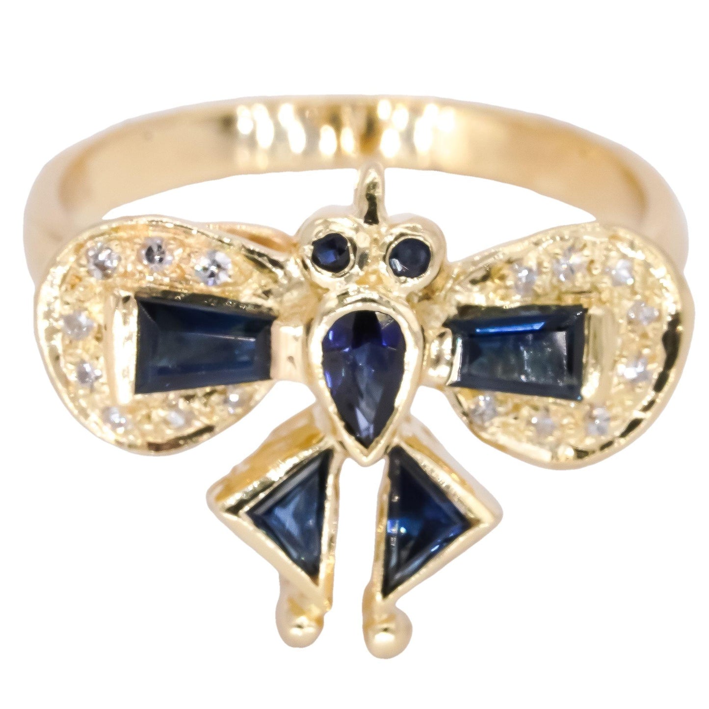 Kalati 18k Yellow Gold 0.55CT VS Diamond & Sapphire Butterfly Ring size 6