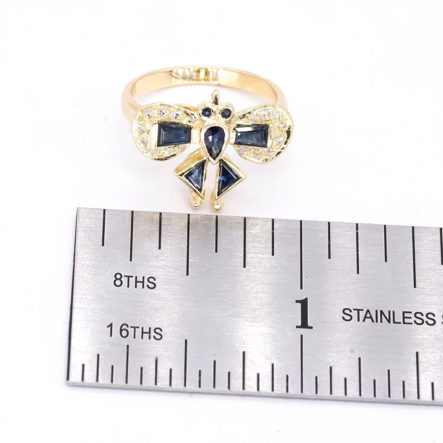 Kalati 18k Yellow Gold 0.55CT VS Diamond & Sapphire Butterfly Ring size 6