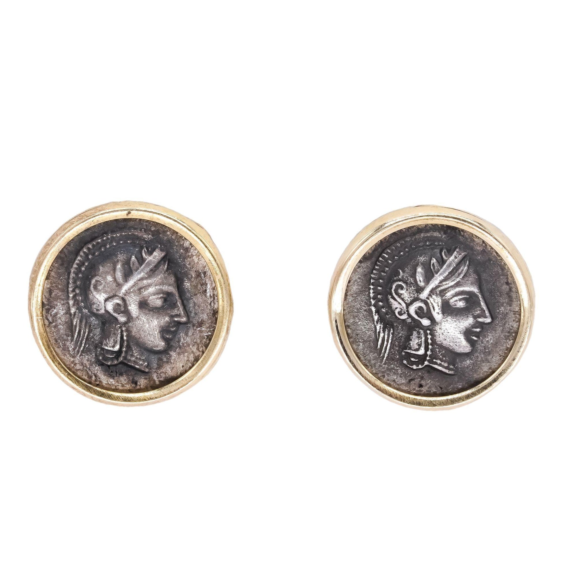 14k Yellow Gold & Silver Ancient Coin Stud Earrings