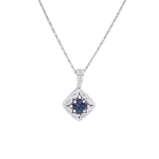 14k White Gold 0.35ct Diamond & Sapphire Pendant Chain Necklace