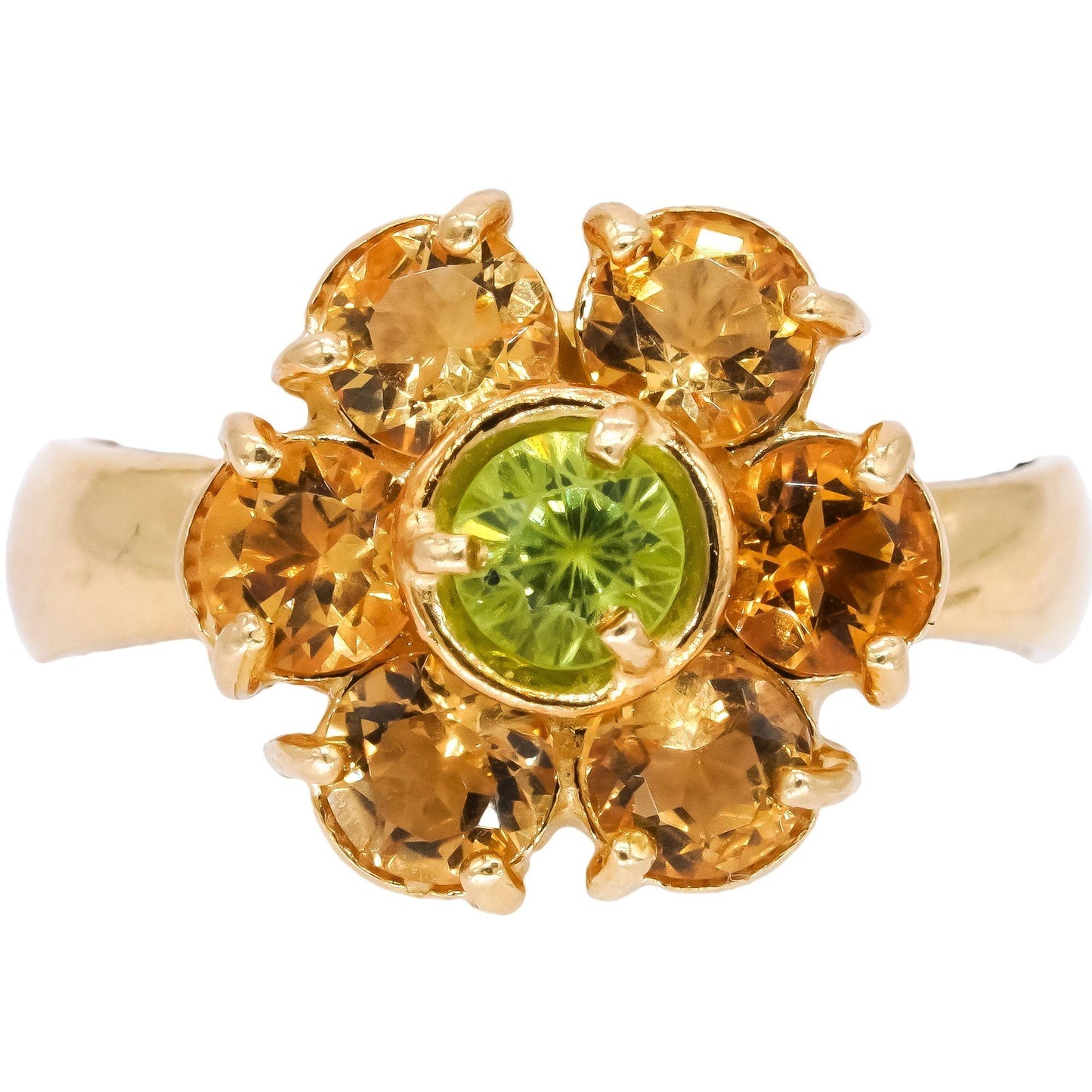 Damas Designer 18k Yellow Gold 1.50CT Peridot and Citrine Flower Ring size 6