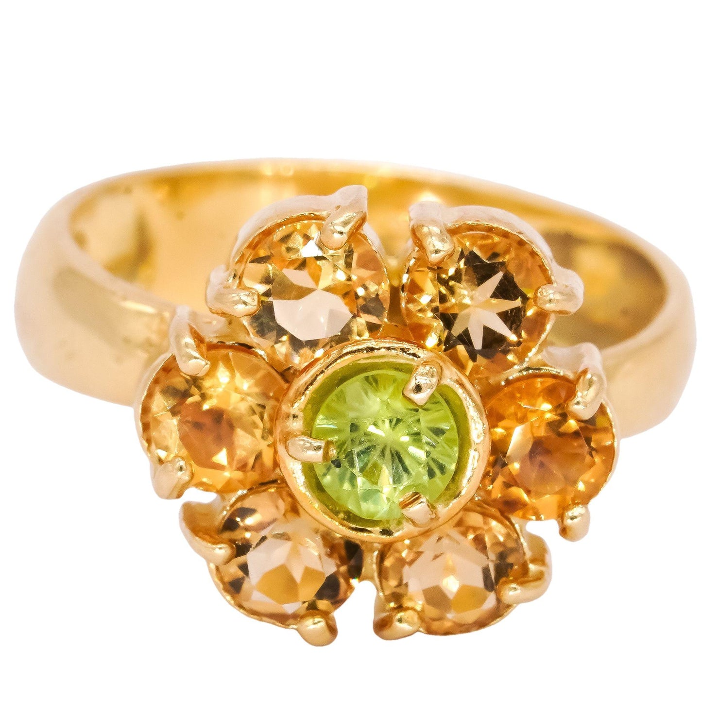 Damas Designer 18k Yellow Gold 1.50CT Peridot and Citrine Flower Ring size 6