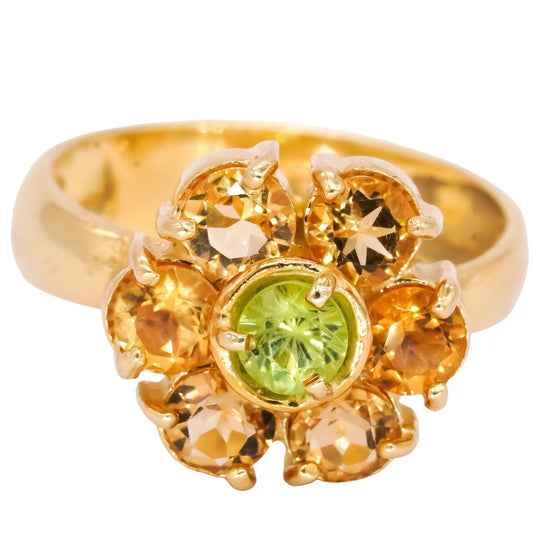 Damas Designer 18k Yellow Gold 1.50CT Peridot and Citrine Flower Ring size 6