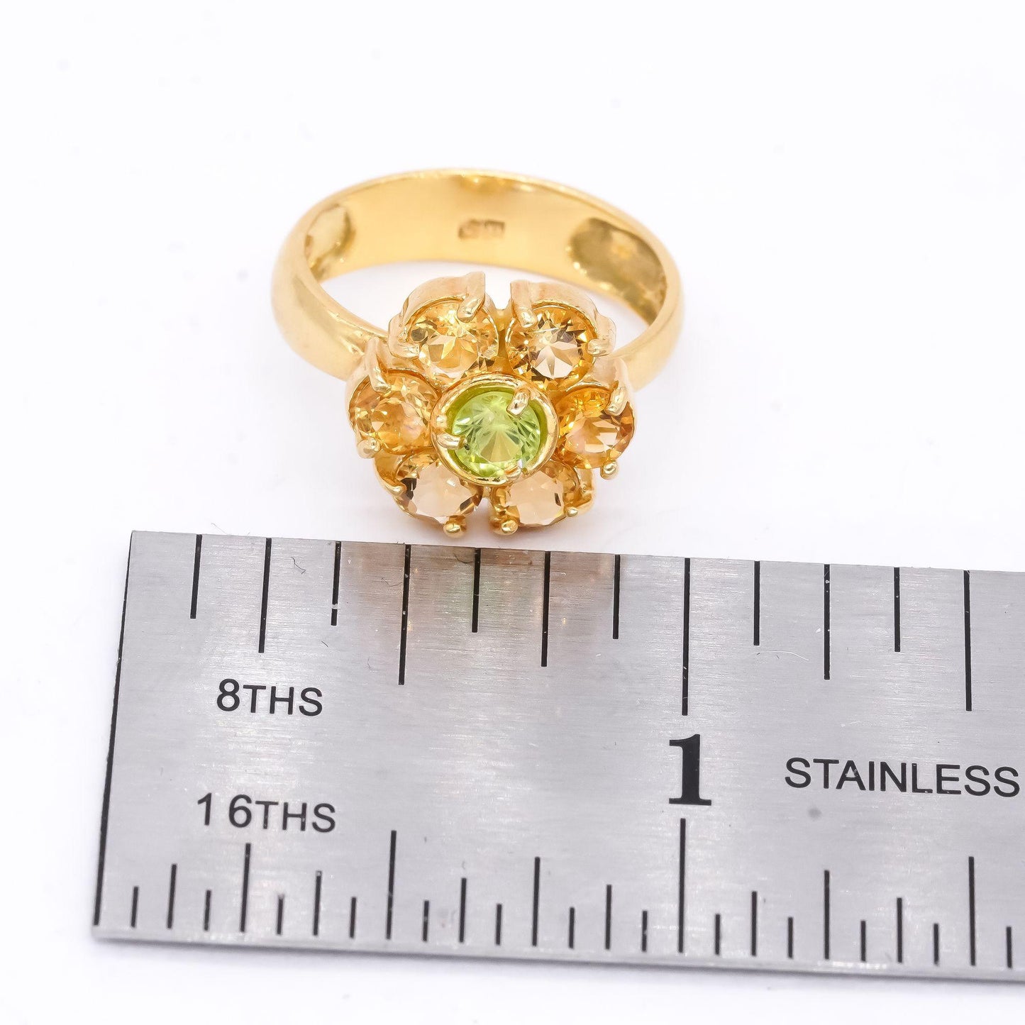 Damas Designer 18k Yellow Gold 1.50CT Peridot and Citrine Flower Ring size 6