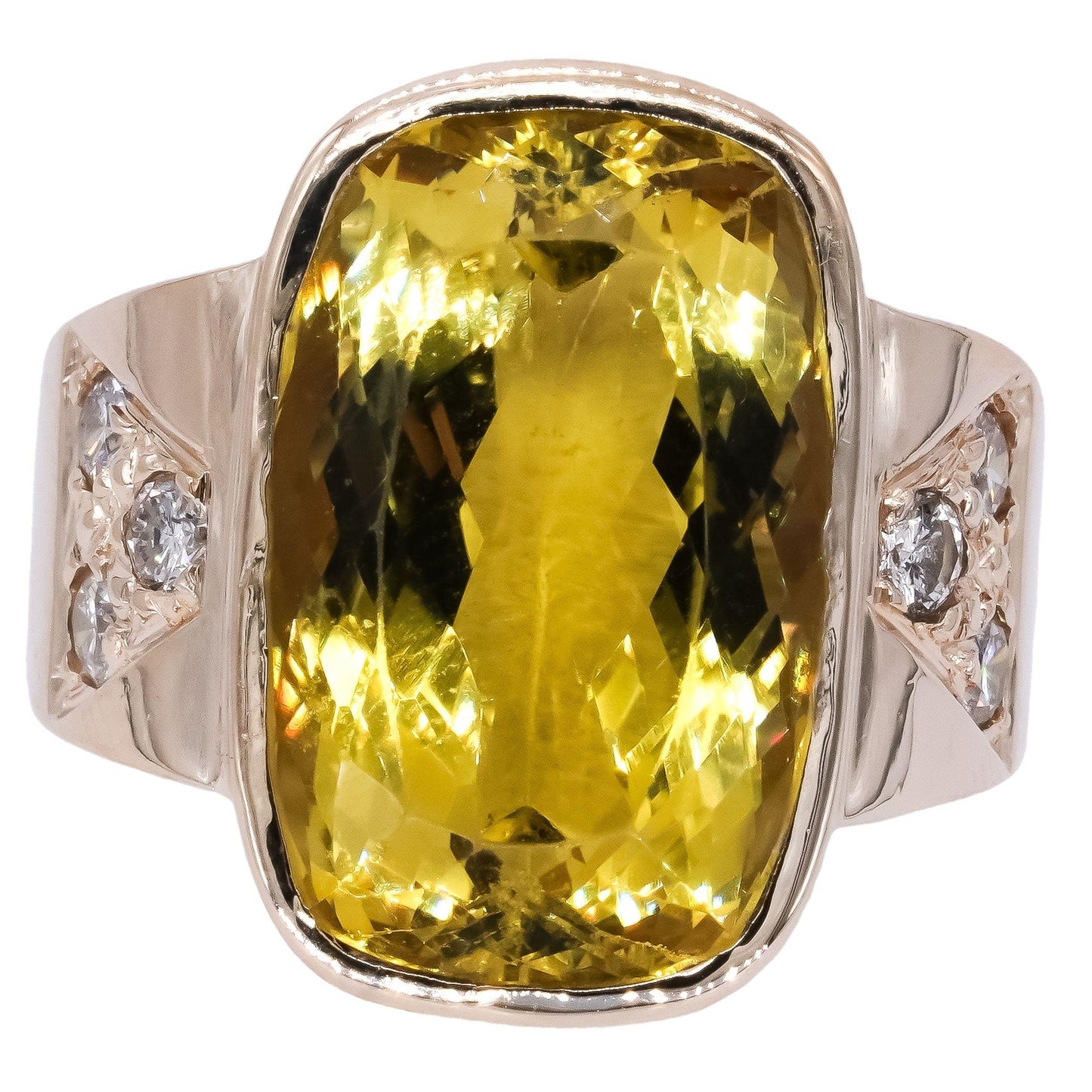 14k Yellow Gold 14.50CT Diamond & Lemon Quartz Jumbo Ring size 6.5