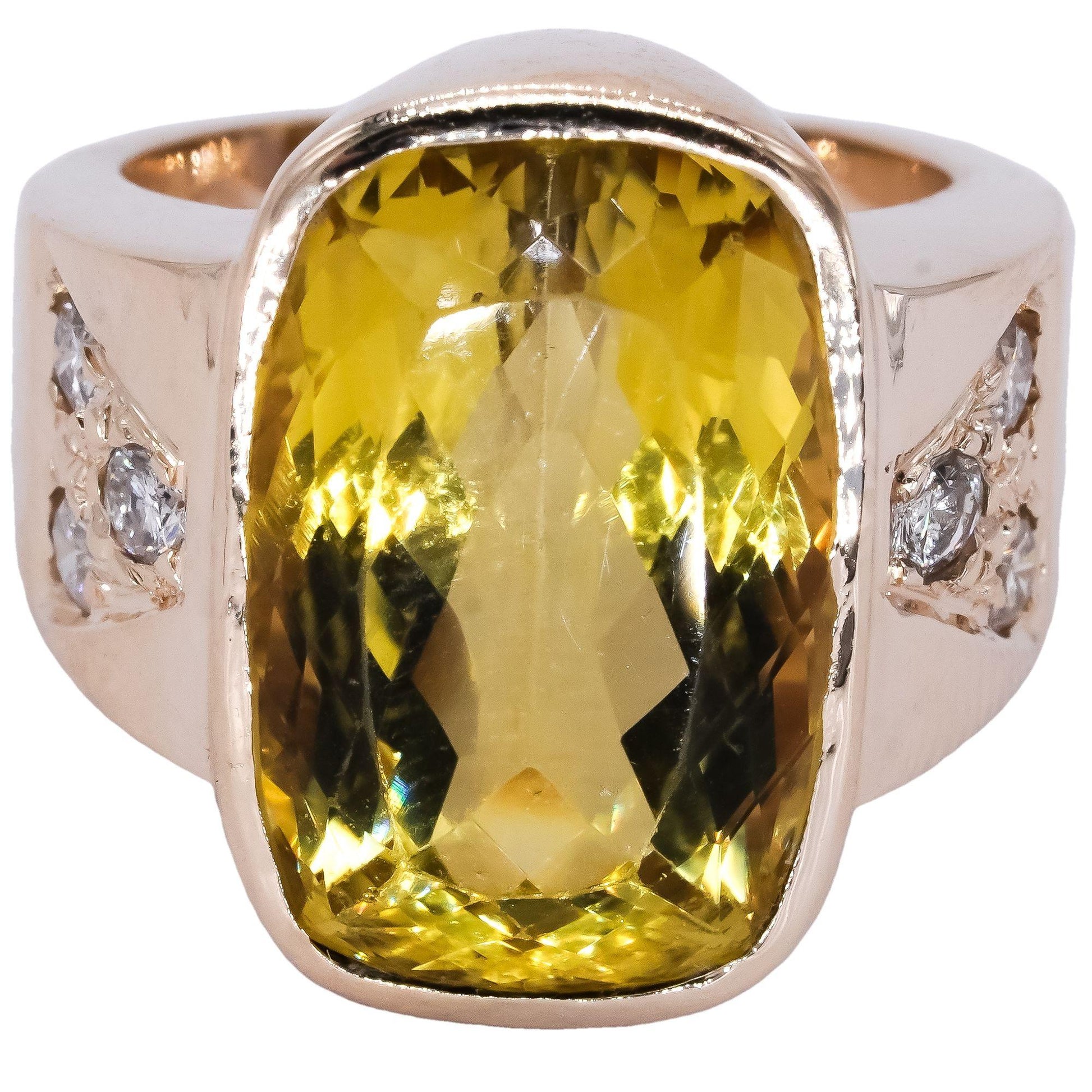 14k Yellow Gold 14.50CT Diamond & Lemon Quartz Jumbo Ring size 6.5