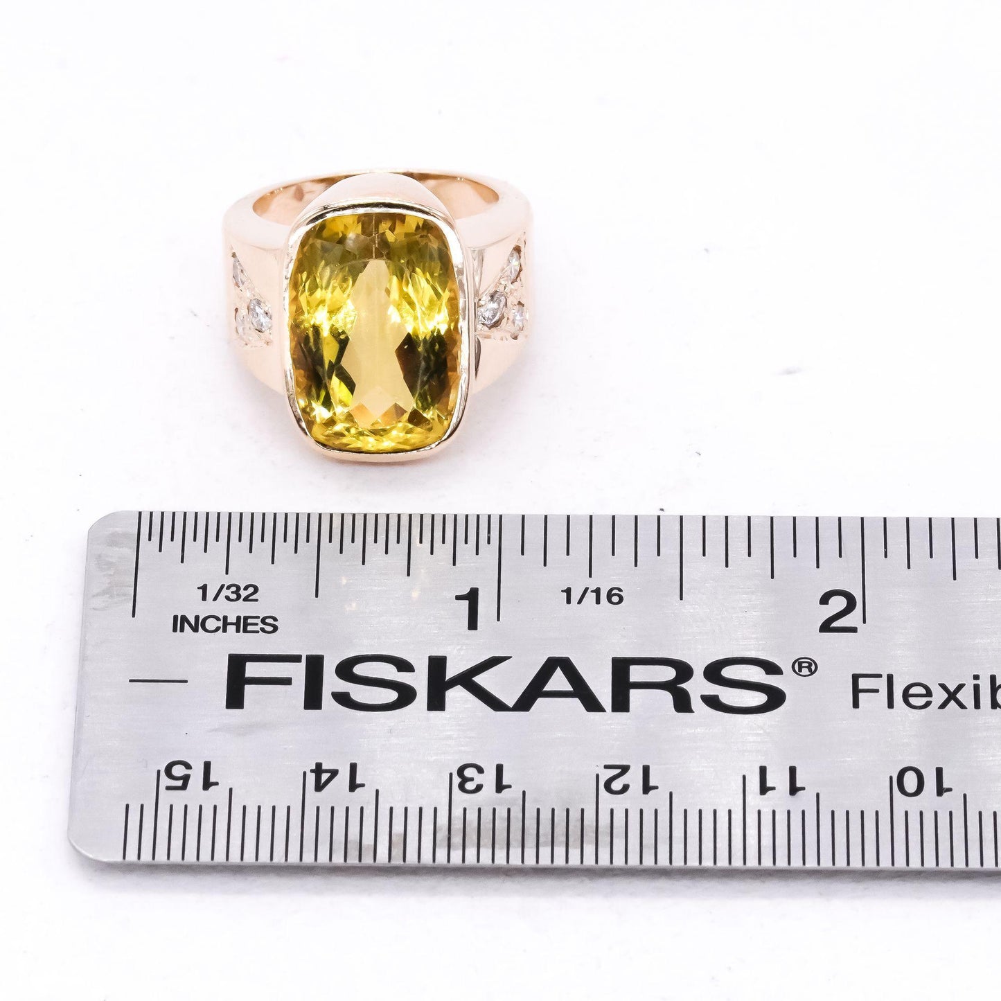 14k Yellow Gold 14.50CT Diamond & Lemon Quartz Jumbo Ring size 6.5