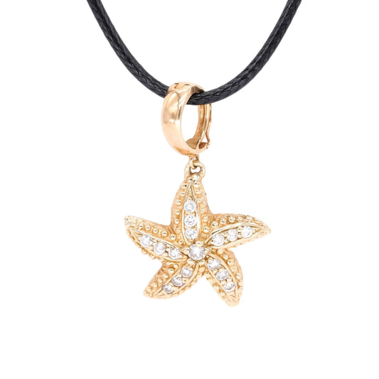 14k Yellow Gold 0.25CT VS Diamond Star Fish Pendant Necklace w/ Enhancer Bail