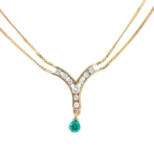 18k Yellow Gold 0.90CT VS Diamond & Emerald Pendant Multi-Chain Necklace